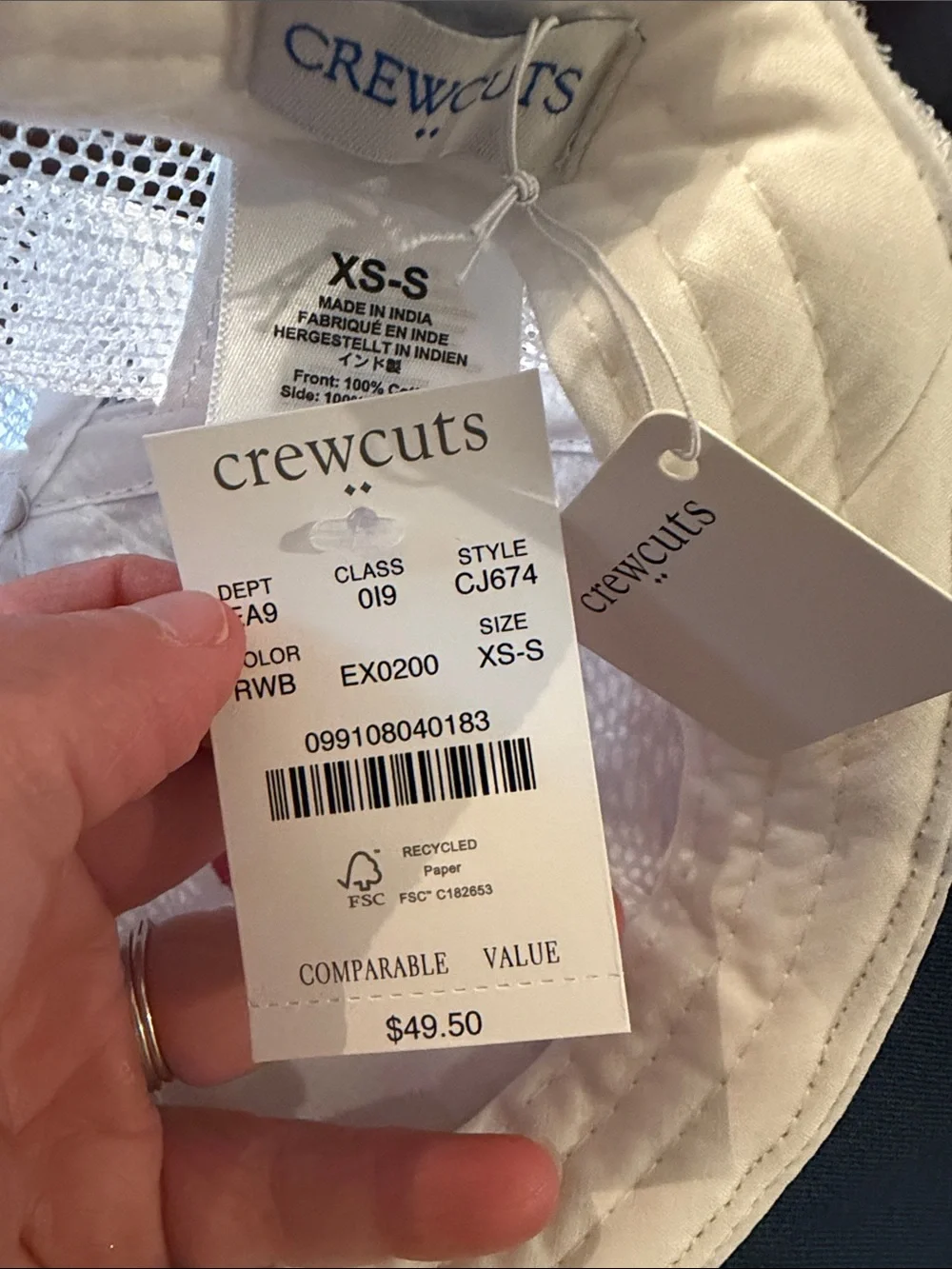 J Crew Kids Red & Blue Trucker Hat with Crab Embroidery
